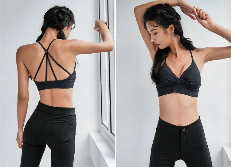 Women's Running Fitness Small Chest Gather Yoga Vest Side Breast Collection Anti Sagging Beauty Back Bra with padded IWGU ™